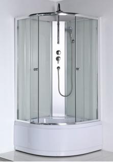 SaniArt mélytálcás Hátfalas zuhanykabin 80x80 Íves fehér hátfallal 5mm üveggel!