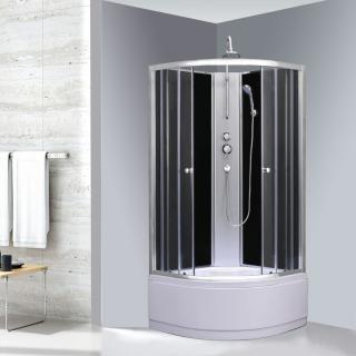 SaniArt mélytálcás Hátfalas zuhanykabin 80x80 Íves fekete hátfallal 5mm üveggel!