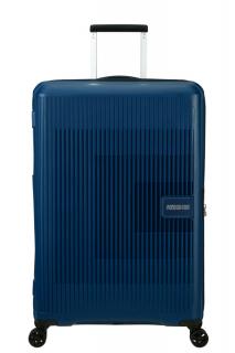 American Tourister AeroStep Spinner 4-kerekes keményfedeles bővíthető bőrönd 77 x 50 x 29/32 cm, sötétkék