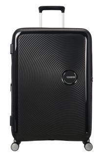 American Tourister Soundbox 4-kerekes keményfedeles bővíthető bőrönd 77 x 51.5 x 29.5/32.5 cm, fekete