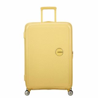 American Tourister Soundbox 4-kerekes keményfedeles bővíthető bőrönd 77 x 51.5 x 29.5/32.5 cm, pasztell sárga