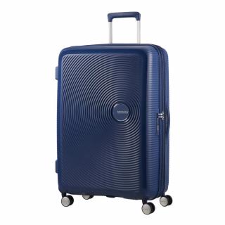 American Tourister Soundbox 4-kerekes keményfedeles bővíthető bőrönd 77 x 51.5 x 29.5/32.5 cm, sötétkék