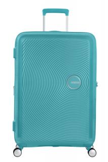 American Tourister Soundbox 4-kerekes keményfedeles bővíthető bőrönd 77 x 51.5 x 29.5/32.5 cm, türkiz