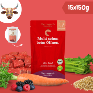 Bio marhahús párolt menü kutyáknak - bio sárgarépa, bio amaránt 15 x 150 g, Herrmanns