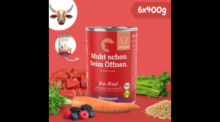 Bio marhahús párolt menü kutyáknak - bio sárgarépa, bio amaránt 6 x 400 g, Herrmanns