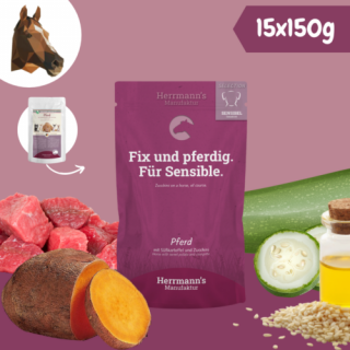 Lóhús párolt menü érzékeny emésztésű kutyáknak - bio édesburgonya, bio cukkini 15 x 150 g, Herrmanns