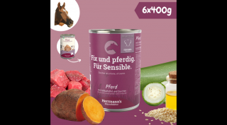 Lóhús párolt menü érzékeny emésztésű kutyáknak - bio édesburgonya, bio cukkini 6 x 400 g, Herrmanns