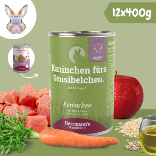 Nyúlhús párolt menü kutyáknak - bio sárgarépa, bio alma 12 x 400 g, Herrmanns