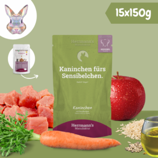 Nyúlhús párolt menü kutyáknak - bio sárgarépa, bio alma 15 x 150 g, Herrmanns