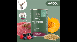 Szarvas és őzhús párolt menü érzékeny emésztésű kutyáknak - bio sütőtök, bio vörösáfonya 6 x 400 g, Herrmanns