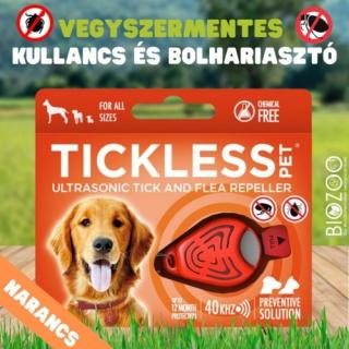 Vegyszermentes ultrahangos kullancs- és bolhariasztó medál kutyáknak és macskáknak, TICKLESS - narancs