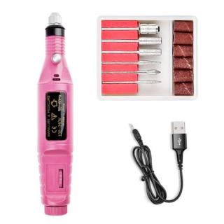 Elektromos manikűr pedikűr műköröm - köröm csiszoló polírozó gép készlet 12 db-os (USB-s) Red Rose