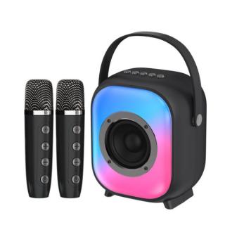 Mini karaoke Bluetooth hangszóró 2 db mikrofonnal (fekete)