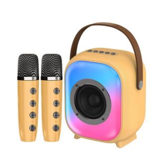 Mini karaoke Bluetooth hangszóró 2 db mikrofonnal (kávé)