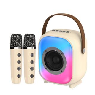 Mini karaoke Bluetooth hangszóró 2 db mikrofonnal (krémfehér)