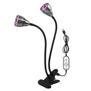 Növény nevelő lámpa csíptethető, USB, fényerő szabályozós, teljes spektrumú (2 fej)