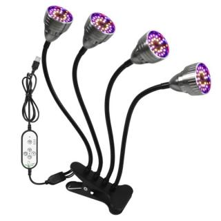 Növény nevelő lámpa csíptethető, USB, fényerő szabályozós, teljes spektrumú (4 fej)