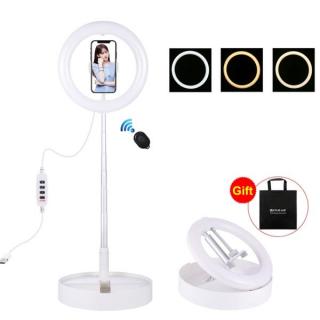 PULUZ 26 cm LED körfény (Ringlight) körlámpa asztali tartóval, telefontartóval (fehér)