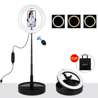 PULUZ 26 cm LED körfény (Ringlight) körlámpa asztali tartóval, telefontartóval (fekete)