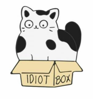 Cica a dobozban kitűző