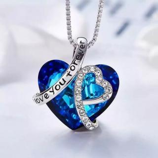 Kék kristályos "Örökké szeretlek" nyaklánc