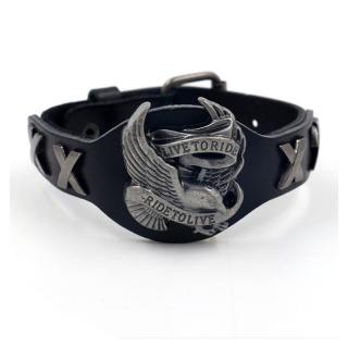 Motoros férfi bőr karkötő "Live to Ride"