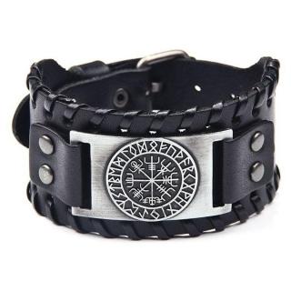 Vastag iránytűs viking bőr karkötő