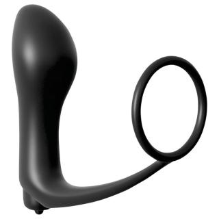 Analfantasy - ujj anál vibrátor péniszgyűrűvel (fekete)
