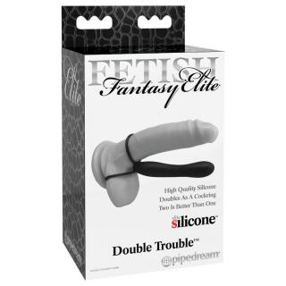 Fetish Double Trouble – here- és péniszgyűrű dildóval (fekete)