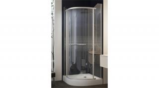 Negyedköríves, keret nélküli nyílóajtós zuhanykabin 90x90x195 Mintás üveggel
