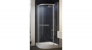 Negyedköríves, keret nélküli nyílóajtós zuhanykabin 90x90x195