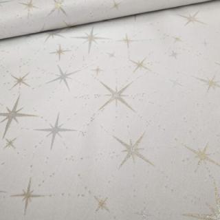 Arany-ezüst csillagos lurexes vízlepergető karácsonyi panama - dekortextil
