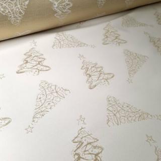 Arany karácsonyfás lurexes vízlepergető karácsonyi panama - dekortextil