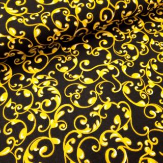 Barokk mintás pamutvászon - Arany-fekete