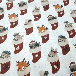 Erdei állatkák karácsonyi csizmában - PRÉMIUM pamutvászon (158 cm)
