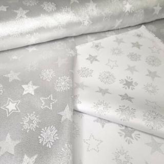 Ezüst csillagos lurexes vízlepergető karácsonyi panama - dekortextil
