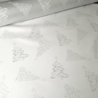 Ezüst karácsonyfás lurexes vízlepergető karácsonyi panama - dekortextil