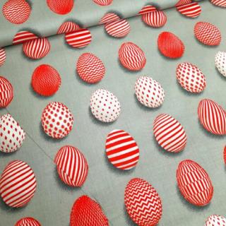 Húsvéti piros tojásos pamutvászon - 160 cm