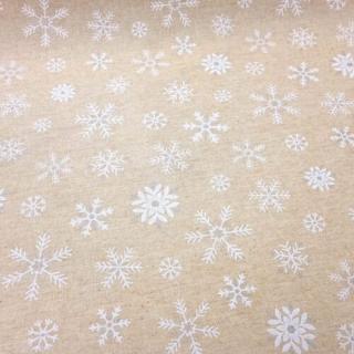 Karácsonyi impregnált vászon - Hópelyhes ezüst csillogással (natúr) MARADÉK 0,85 m