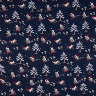 Pingvines karácsonyi pamut puplin - navy kék