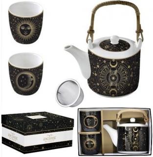 Celestial porcelán teáskanna szûrõvel, két pohárral, dobozban
