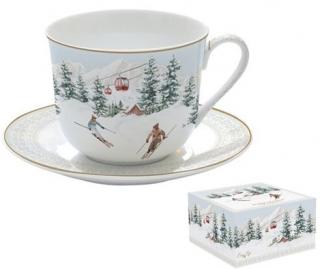 Chalet/hegyi kunyhó porcelán reggelizõcsésze aljjal dobozban