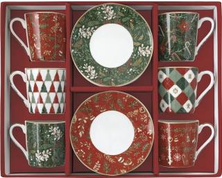 Coffee Mania Fancy Christmas 6 db. porcelán csésze aljjal szett dobozban