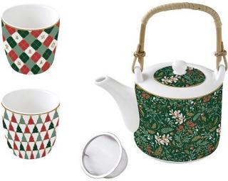 Coffee Mania Fancy Christmas porcelán csésze, teáskanna szett dobozban