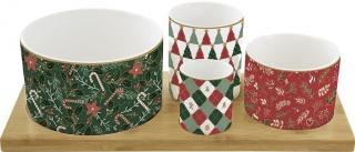 Coffee Mania Fancy Christmas tálka szett bambusz tálcán, dobozban