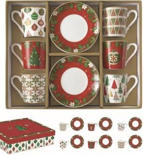 Coffee Mania Jingle Bells 6 személyes porcelán espresso szett, dobozban