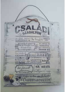 "Családi Szabályok" egyedi vintage táblakép