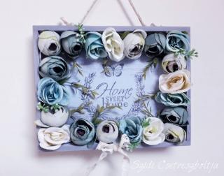 Egyedi SWEET HOME rózsás dekor, kék