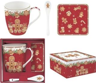 Fancy Gingerbread porcelánbögre, porcelán kanál, parafa alátét szett dobozban