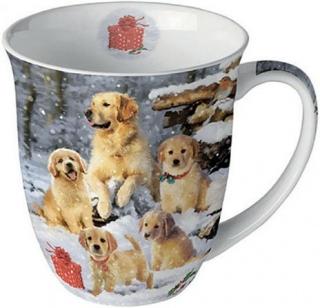 Golden Retriver kölykök porcelán bögre ablakos dobozban